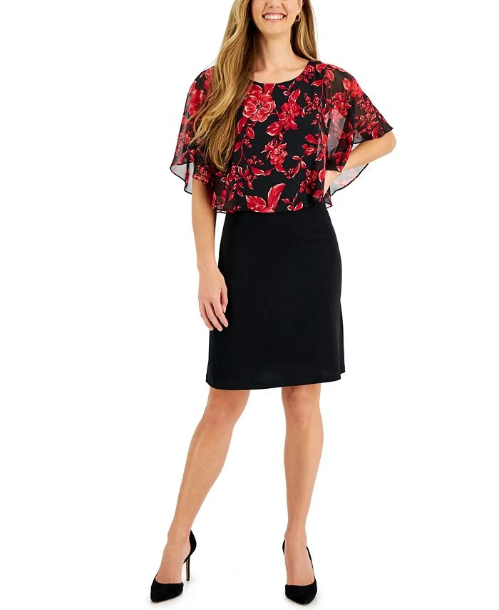 Connected Printed Popover-Cape A-Line Dress 1 Connected Printed Popover-Cape A-Line Dress