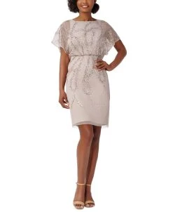Adrianna Papell Damask Sequined Mesh Dress