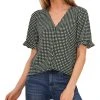 CeCe Women's Short Sleeve Button Front Blouse