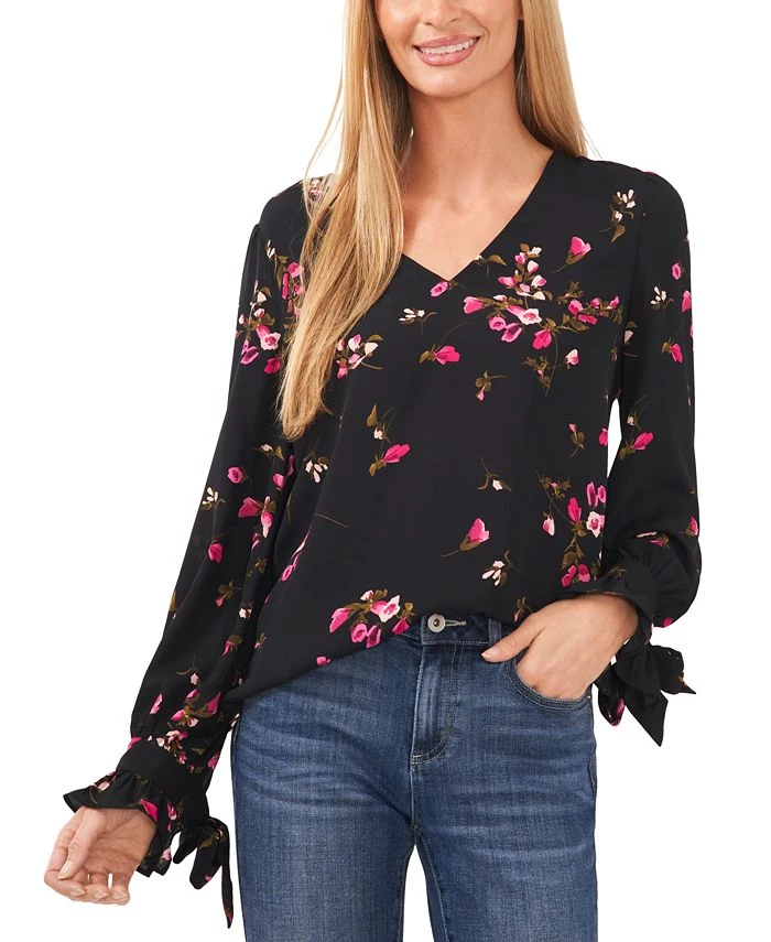 CeCe Women's Long Sleeve V-Neck Tie-Sleeve Blouse 1 CeCe Women's Long Sleeve V-Neck Tie-Sleeve Blouse