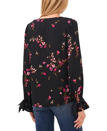 CeCe Women's Long Sleeve V-Neck Tie-Sleeve Blouse 2 CeCe Women's Long Sleeve V-Neck Tie-Sleeve Blouse - Image 2