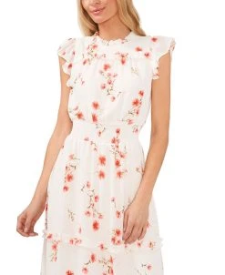CeCe Women's Floral Print Smocked-Waist Midi Dress