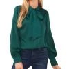 CeCe Women's Long Sleeve Button-Up Bow Blouse