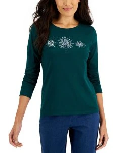 Karen Scott Women's Long-Sleeve Holiday Top, Created For Macy's -Anne Klein Sales Store 22474138 fpx