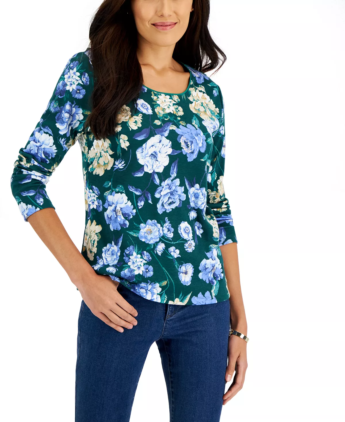 Karen Scott Women's Long-Sleeve Rose Print Top, Created For Macy's 5 Karen Scott Women's Long-Sleeve Rose Print Top, Created For Macy's - Image 5