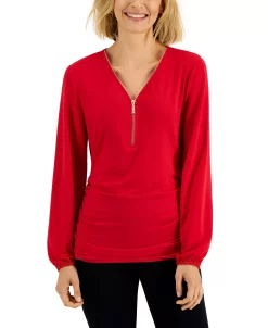 JM Collection Women's Zip-Front Ruched Top, Created For Macy's 15 JM Collection Women's Zip-Front Ruched Top, Created For Macy's -Anne Klein Sales Store 22476900 fpx