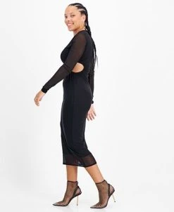 Bar III Women's Mesh-Overlay Side-Cutout Midi Dress, Created For Macy's -Anne Klein Sales Store 22502212 fpx