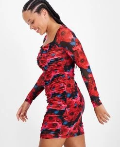 Bar III Women's Ruched Mesh Square-Neck Mini Dress, Created For Macy's 7 Bar III Women's Ruched Mesh Square-Neck Mini Dress, Created For Macy's -Anne Klein Sales Store 22502324 fpx