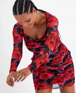 Bar III Women's Ruched Mesh Square-Neck Mini Dress, Created For Macy's 8 Bar III Women's Ruched Mesh Square-Neck Mini Dress, Created For Macy's -Anne Klein Sales Store 22502325 fpx