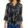 Charter Club Women's Printed Pintuck Ruffled-Sleeve Top, Created For Macy's