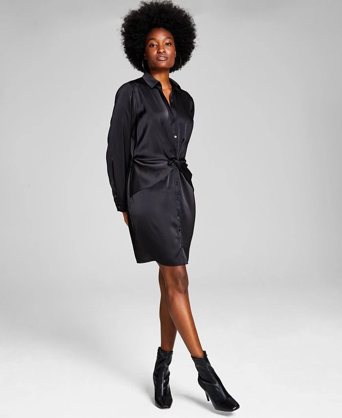 And Now This Women's Twisted Long-Sleeve Shirtdress 1 And Now This Women's Twisted Long-Sleeve Shirtdress