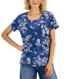 Karen Scott Women's Paisley-Print Relaxed Scoop-Neck Top, Created For Macy's