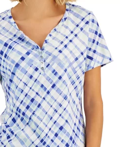 Karen Scott Women's Plaid Relaxed Henley Knit Top, Created For Macy's -Anne Klein Sales Store 22514560 fpx