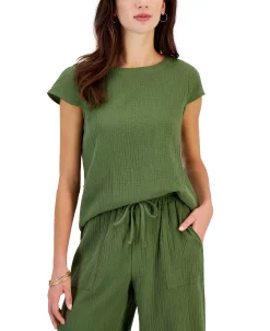 Style & Co Women's Crinkled Gauze Cap-Sleeve Top, Created For Macy's 6 Style & Co Women's Crinkled Gauze Cap-Sleeve Top, Created For Macy's -Anne Klein Sales Store 22520701 fpx