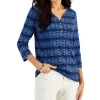 Karen Scott Women's 3/4-Sleeve Snowflake Henley Top, Created For Macy's