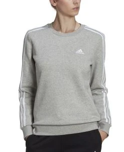 ADIDAS Women's 3-Stripe Cotton Fleece Crewneck Sweatshirt