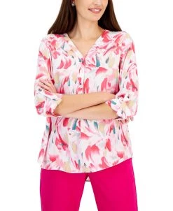 JM Collection Women's Monet Mirage Printed Utility Top, Created For Macy's