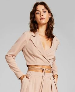 And Now This Women's Cropped Wrap Tie Blazer