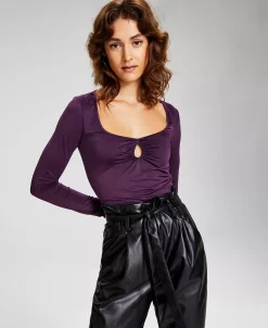 And Now This Women's Square-Neck Long-Sleeve Keyhole Top -Anne Klein Sales Store 22541451 fpx