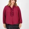 Bar III Plus Size Ruffled Split-Neck Blouse, Created For Macy's