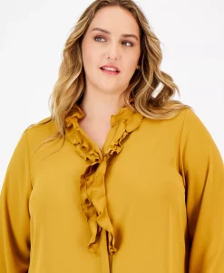 Bar III Plus Size Ruffled Split-Neck Blouse, Created For Macy's -Anne Klein Sales Store 22541714 fpx