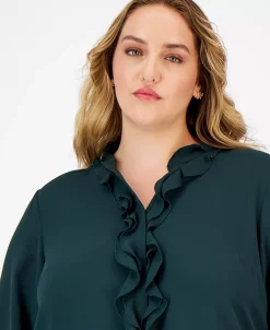 Bar III Plus Size Ruffled Split-Neck Blouse, Created For Macy's -Anne Klein Sales Store 22541716 fpx