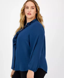 Bar III Plus Size Ruffled Split-Neck Blouse, Created For Macy's -Anne Klein Sales Store 22541718 fpx
