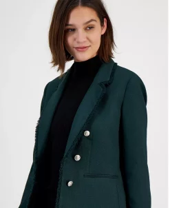 Bar III Women's Faux-Double-Breasted Fringe-Trim Blazer, Created For Macy's -Anne Klein Sales Store 22542359 fpx