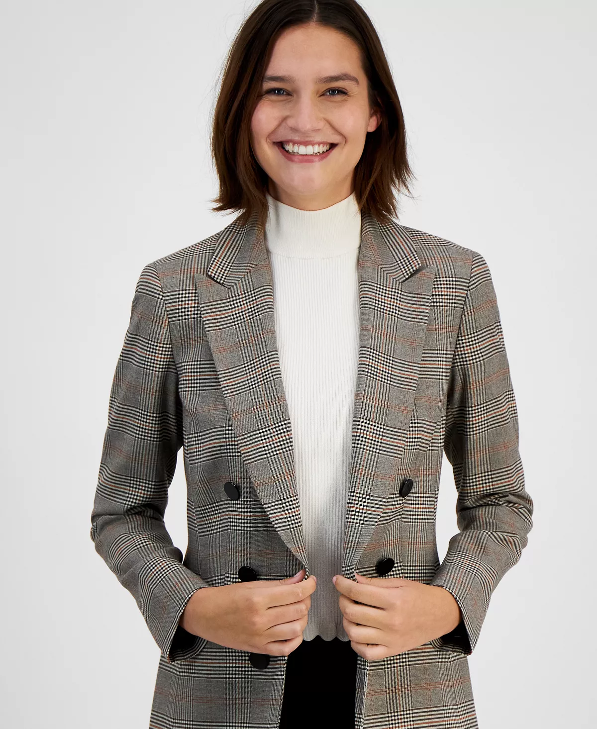 Bar III Women's Mini-Check-Print Faux-Double-Breasted Jacket, Created For Macy's 8 Bar III Women's Mini-Check-Print Faux-Double-Breasted Jacket, Created For Macy's - Image 8