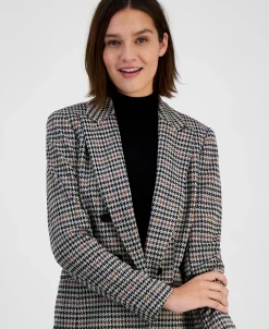 Bar III Women's Mini-Check-Print Faux-Double-Breasted Jacket, Created For Macy's -Anne Klein Sales Store 22542442 fpx