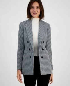 Bar III Women's Houndstooth Faux-Double-Breasted Jacket, Created For Macy's