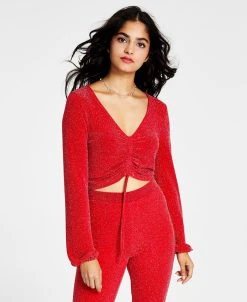 Bar III Women's Sparkling Caviar Long-Sleeve Crop Top, Created For Macy's