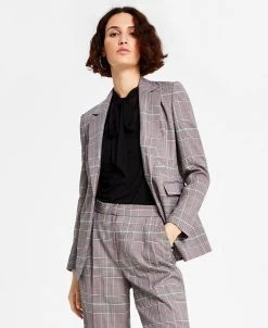 Bar III Women's Glen Plaid Single-Button Blazer, Created For Macy's