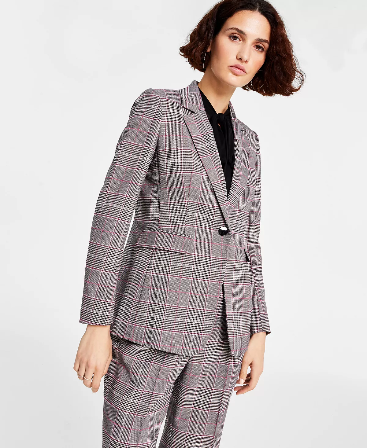 Bar III Women's Glen Plaid Single-Button Blazer, Created For Macy's 3 Bar III Women's Glen Plaid Single-Button Blazer, Created For Macy's - Image 3