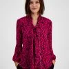Bar III Women's Printed Tie-Neck Long-Sleeve Top, Created For Macy's