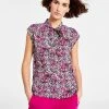 Bar III Women's Ditsy Floral Print Tie-Neck Top, Created For Macy's