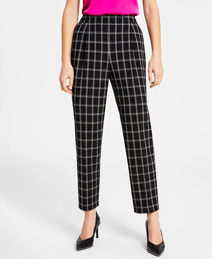 Bar III Women's Windowpane-Plaid Mid-Rise Pull-On Pants, Created For Macy's 1 Bar III Women's Windowpane-Plaid Mid-Rise Pull-On Pants, Created For Macy's