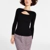 Bar III Women's Ribbed Twist-Front Cutout Long-Sleeve Sweater, Created For Macy's