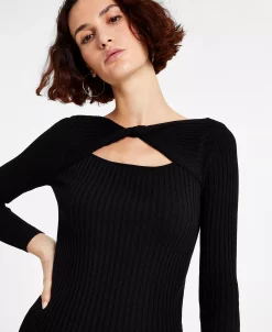 Bar III Women's Ribbed Twist-Front Cutout Long-Sleeve Sweater, Created For Macy's -Anne Klein Sales Store 22562924 fpx