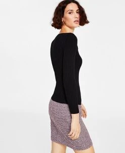 Bar III Women's Ribbed Twist-Front Cutout Long-Sleeve Sweater, Created For Macy's -Anne Klein Sales Store 22562925 fpx
