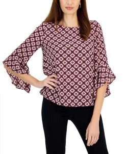 Kasper Women's Ruffled 3/4-Sleeve Printed Top