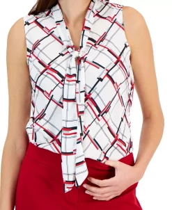 Kasper Women's Sleeveless Printed Tie-Neck Top -Anne Klein Sales Store 22563933 fpx