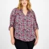 Bar III Plus Size 3/4-Sleeve Ditsy Floral Print Top, Created For Macy's