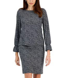 Kasper Women's Printed Boat-Neck Bell-Sleeve Top -Anne Klein Sales Store 22564323 fpx