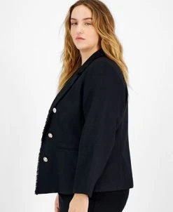 Bar III Plus Size Faux Double-Breasted Tweed Blazer, Created For Macy's -Anne Klein Sales Store 22567331 fpx