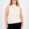 Bar III Plus Size Ribbed Sleeveless Mock-Neck Scalloped-Hem Top, Created For Macy's