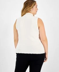 Bar III Plus Size Ribbed Sleeveless Mock-Neck Scalloped-Hem Top, Created For Macy's -Anne Klein Sales Store 22567361 fpx