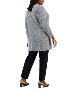 Kasper Plus Size Houndstooth-Plaid Two-Button Longline Blazer -Anne Klein Sales Store 22567617 fpx