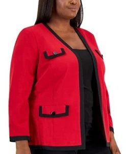 Kasper Plus Size Collarless Colorblocked Open-Front Blazer -Anne Klein Sales Store 22567624 fpx