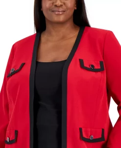 Kasper Plus Size Collarless Colorblocked Open-Front Blazer -Anne Klein Sales Store 22567625 fpx